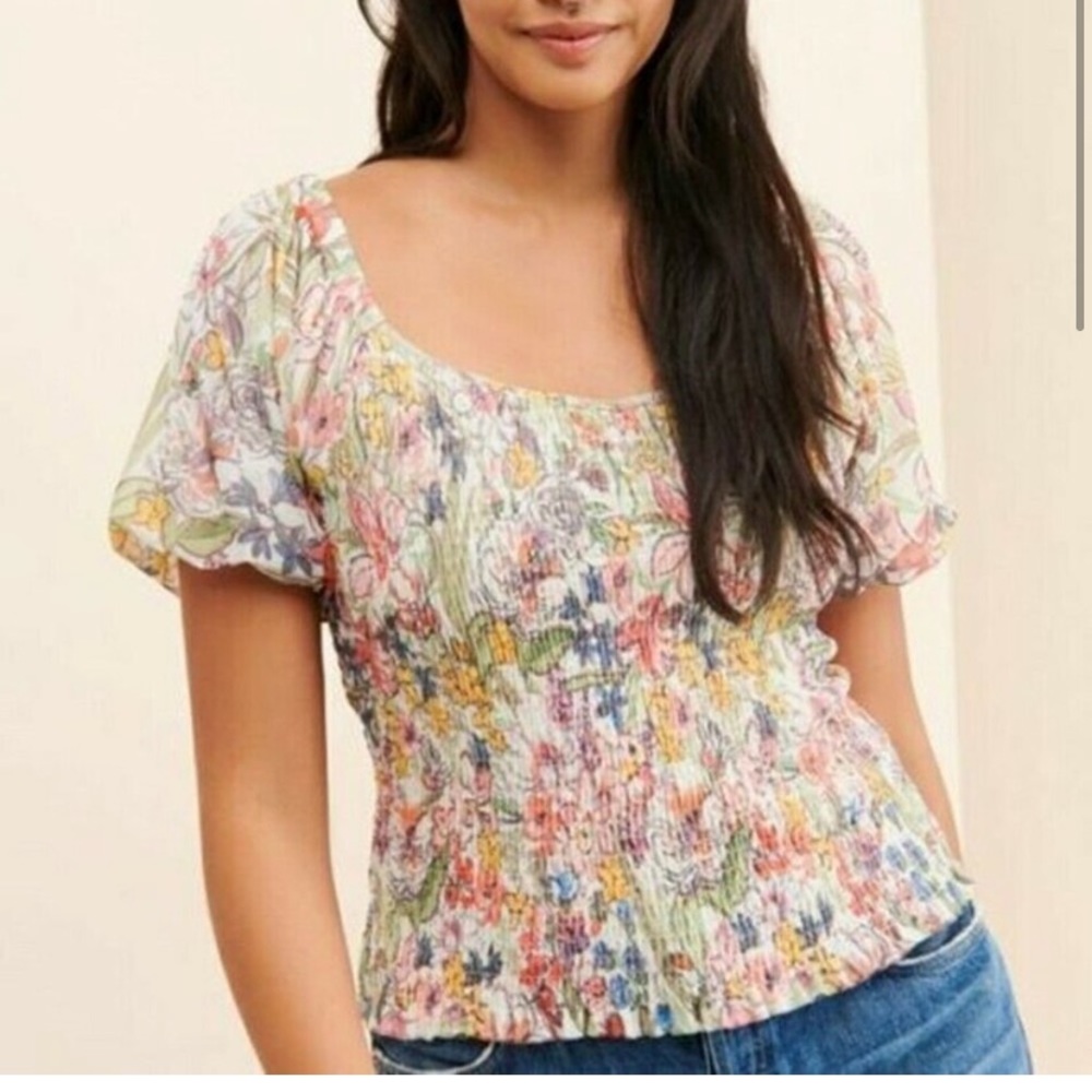 NWT Anthropologie Aurelia Floral Smocked Puff Sleeve Top